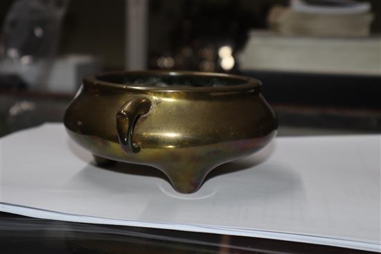 A Chinese bronze tripod censer, 19th century diameter 12cm